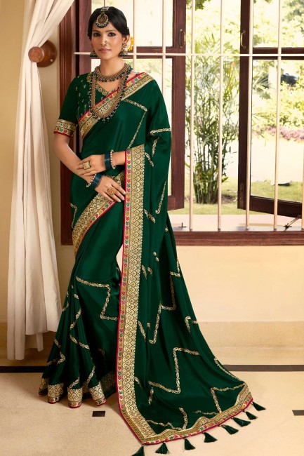 Saree Crepe and silk Green in Lace