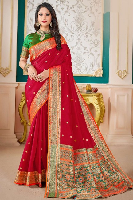 Red Saree in Art silk with Weaving