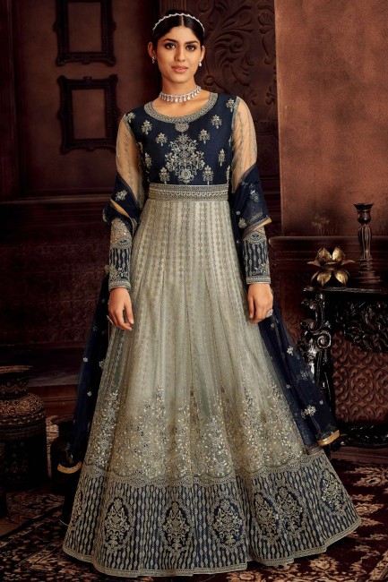 Butterfly Net anarkali suit in Blue with Designer Heavy Embroidery Work