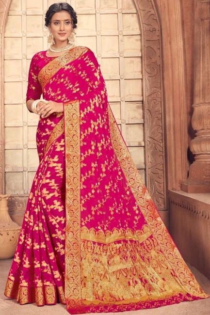 Chiffon saree with Designer Weaving Work in Pink