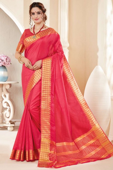 Wevon Designer Spun Cotton saree in Pink with Blouse