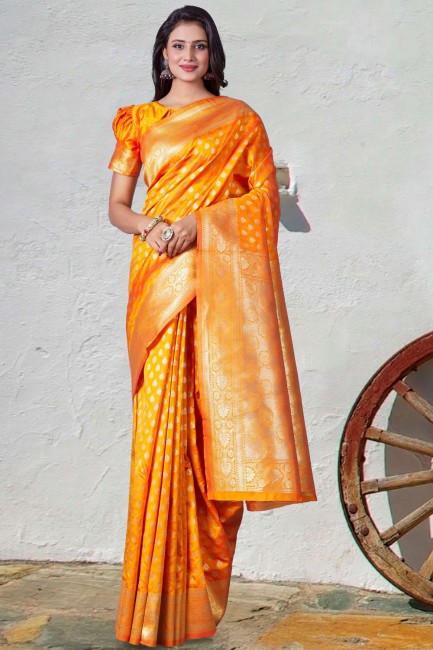 Yellow South indian saree with Wevon Self Jari Designer Lichi Silk