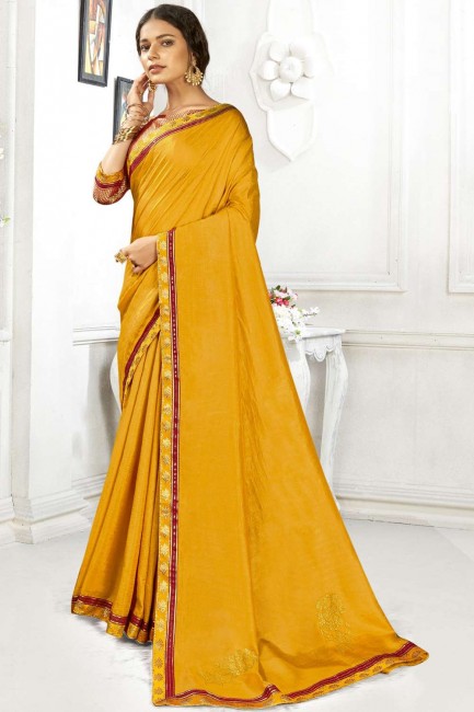 Swarovski Butta Designer Vichitra Silk saree in Yellow