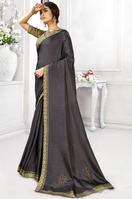 Vichitra Silk Grey saree in Swarovski Butta Designer