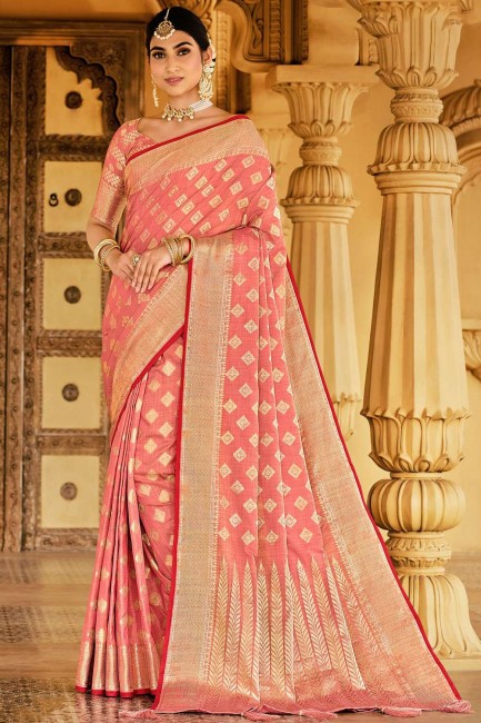 Pink Designer Weaving Work saree in Silk