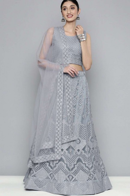 Grey Lehenga Choli in Net with Designer Sequance, Multy Embroidery Work