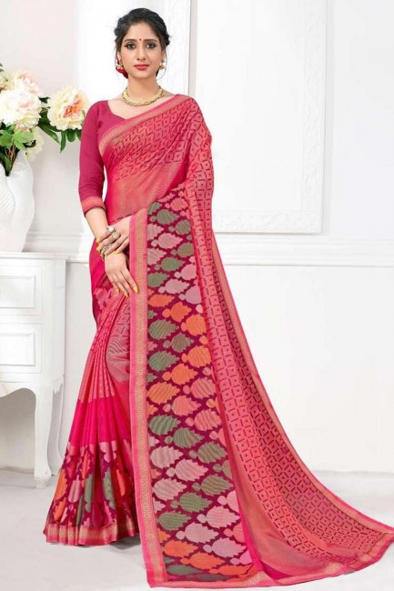 Brasso saree in Pink with Printed Designer