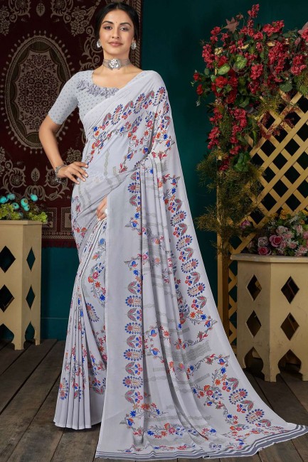 Art Silk Grey saree in Designer Printed