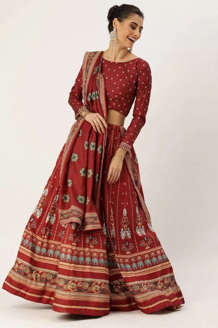 Lehenga Choli in Maroon Vaishali Silk with Designer Printed