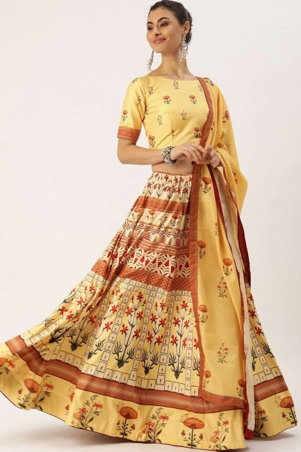 Vaishali Silk Yellow Lehenga Choli in Designer Printed