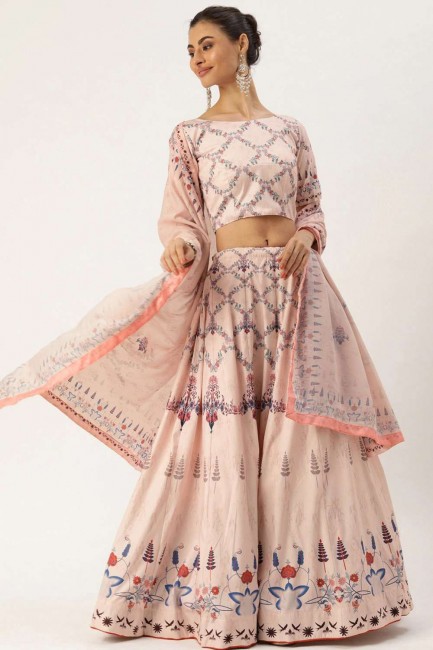 Vaishali Silk Designer Printed Peach Lehenga Choli with Maslin Dupatta