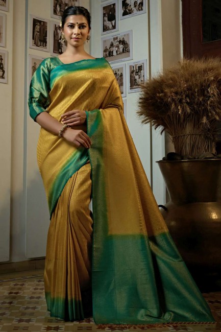 Weaving Yellow  Saree in Art silk