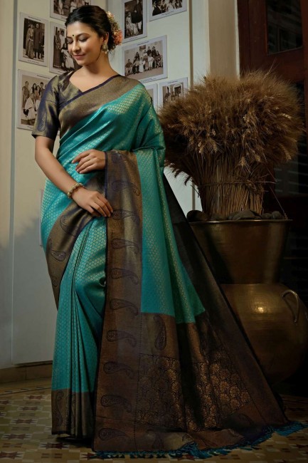 Saree Blue  in Art silk with Weaving