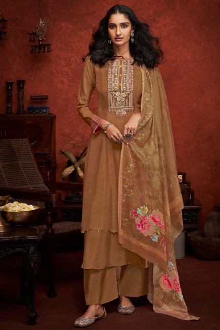 Fawn  Eid Palazzo Suit in Viscose with Embroidered