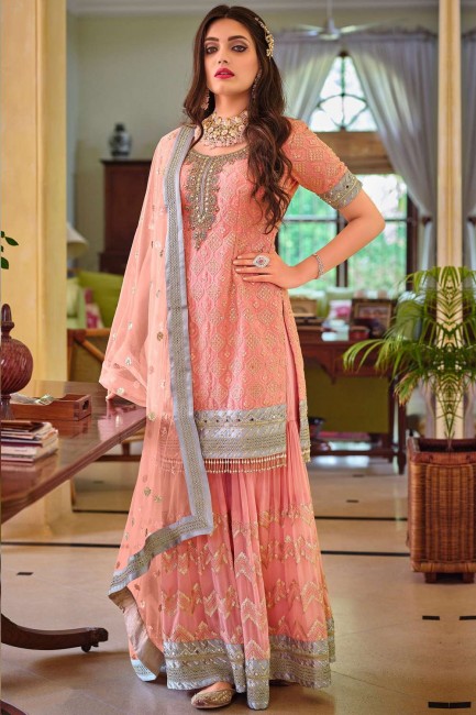 Embroidered Faux georgette Eid Pakistani Suit in Salmon