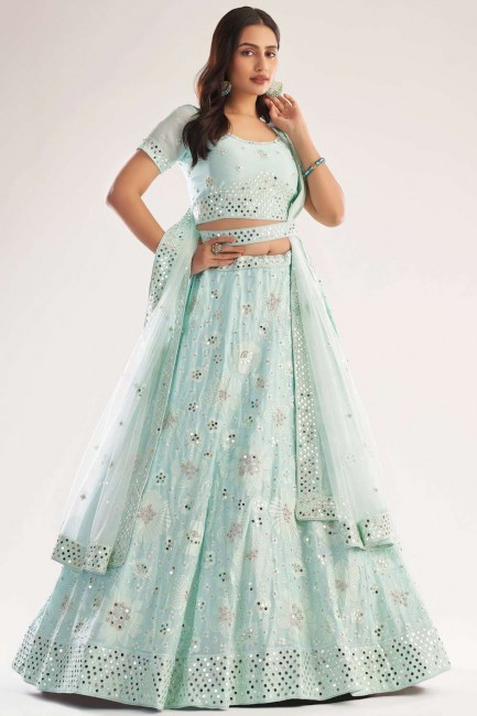 Sea green Party Lehenga Choli in Net with Embroidered