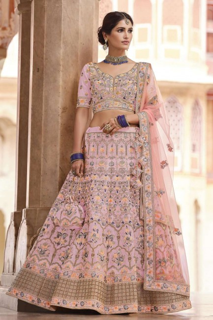 Embroidered Crepe Pink Party Lehenga Choli with Dupatta