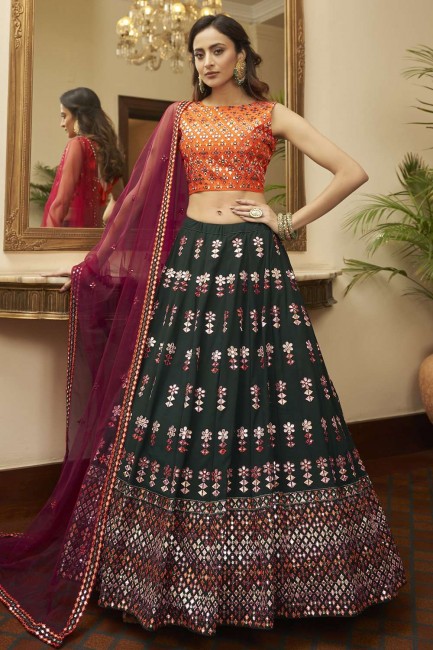 Art silk Party Lehenga Choli with Embroidered in Green