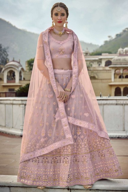 Wedding Lehenga Choli in Pink Net with Stone with moti