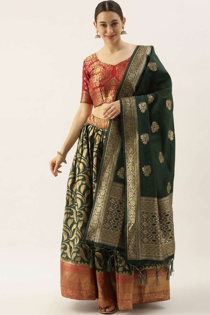Banarasi silk Party Lehenga Choli with Weaving in Green