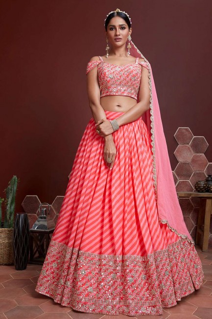 Pink Party Lehenga Choli in Embroidered Organza