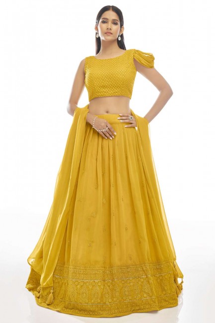 Mustard  Embroidered Party Lehenga Choli in Georgette