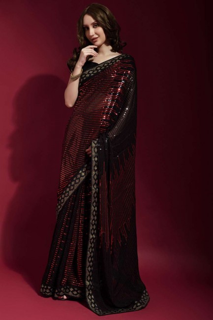 Red Party Wear Saree in Embroidered Georgette