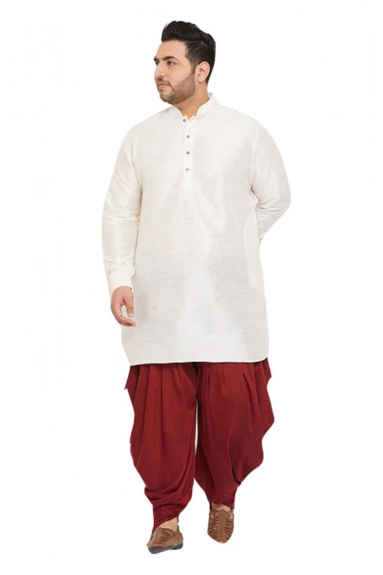 Banglori silk Diwali Men Dhoti kurta  with Plain in Off white