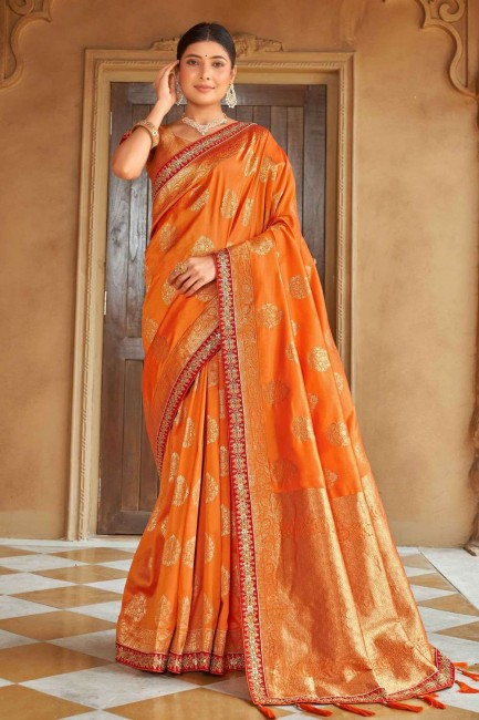 Banarasi silk Banarasi Saree in Orange with weaving