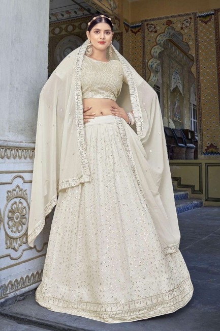 Embroidered Georgette Off white Wedding Lehenga Choli with Dupatta
