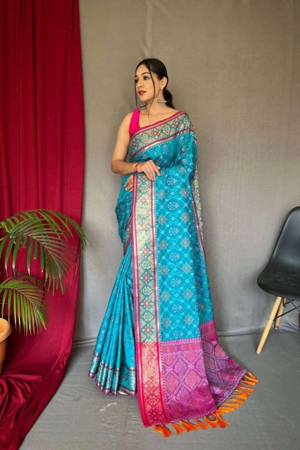Weaving Saree in Blue Patola silk