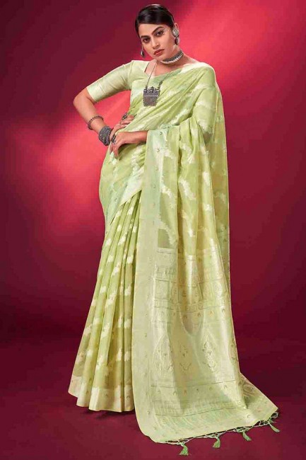 Mint green Saree in Weaving Banarasi silk