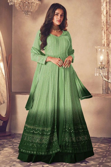 Green Anarkali Suit with Embroidered Georgette