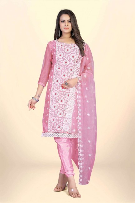 Embroidered Organza Pink Salwar Kameez with Dupatta