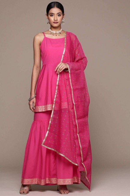 Printed Sharara Suit in Pink Crepe