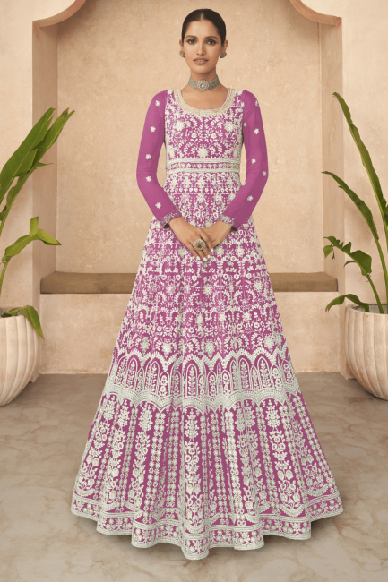 Embroidered Georgette Anarkali Suit in Pink
