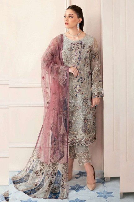 Faux georgette Straight Pant Suit with Embroidered