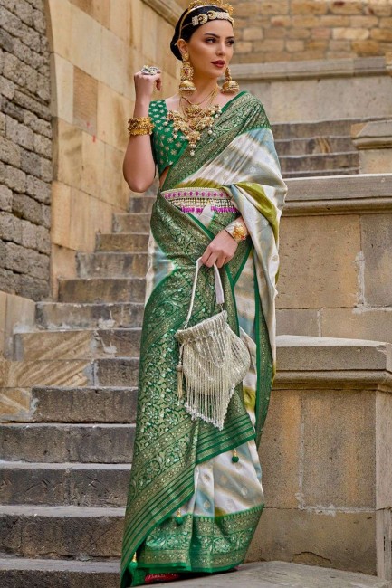 Silk Green  Saree with Digital print