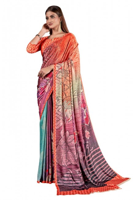 Digital print Silk crepe Multicolor Party Wear Saree
