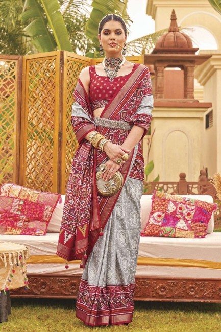 Silk Saree with Weaving Grey