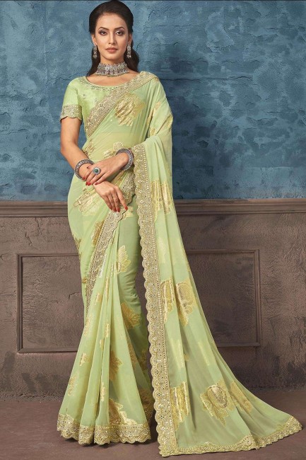 Saree in Pista  Georgette with Embroidered
