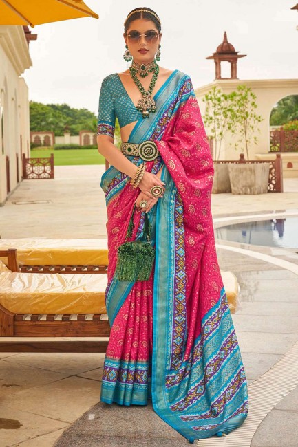 Silk Saree in Pink with Printed,weaving
