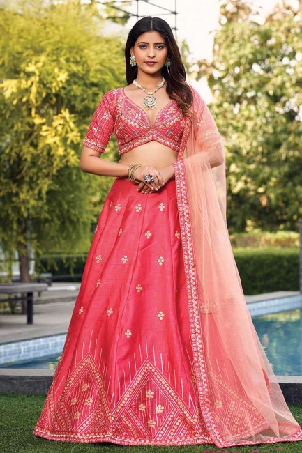 Pink Lehenga Choli in Art silk with Embroidered