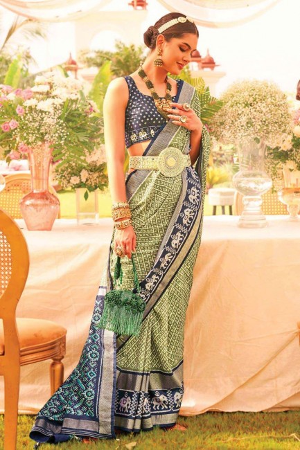 Silk Saree with Printed in Pista
