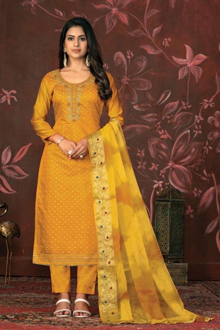 Salwar Kameez suit yellow in plain