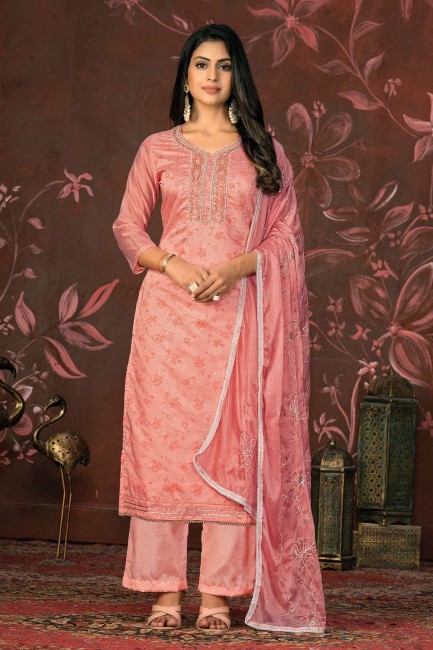 Chennai silk Pink Straight Pant Suit with Dupatta