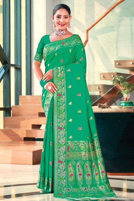 Green Saree in Zari Silk