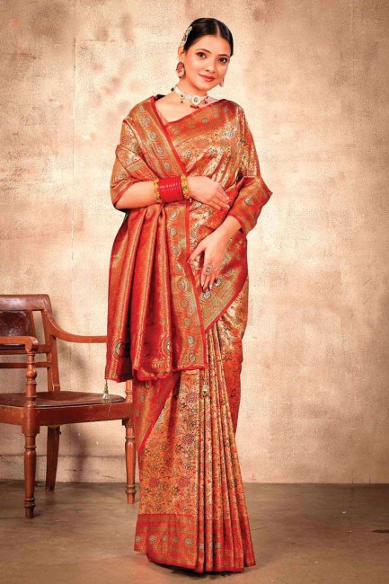 Maroon Saree in Zari,thread Banarasi silk