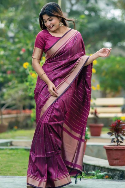 Pink Saree Tussar silk with Weaving