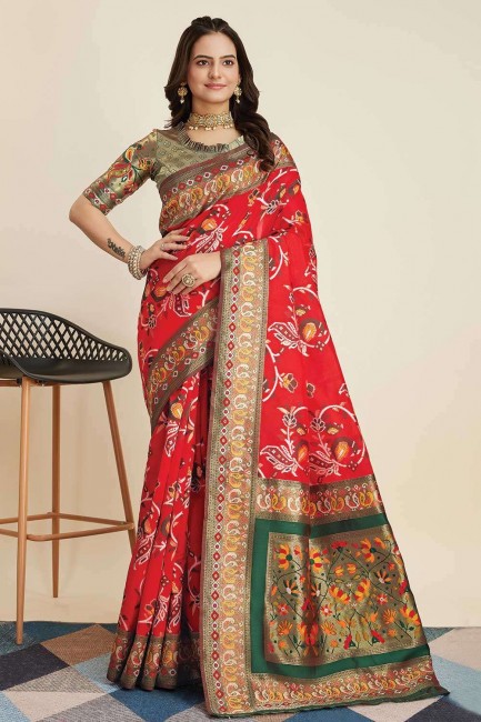 Weaving Banarasi silk Saree Red